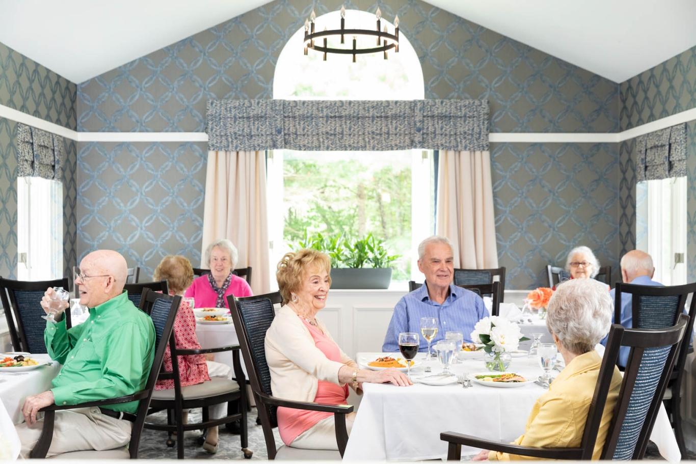 Seniors in common dining room