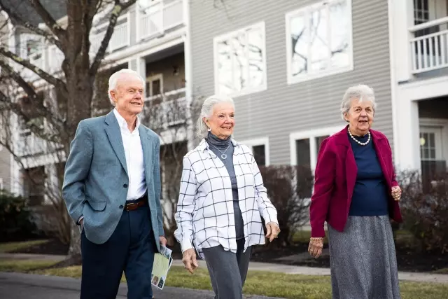 Seniors walking outdoors