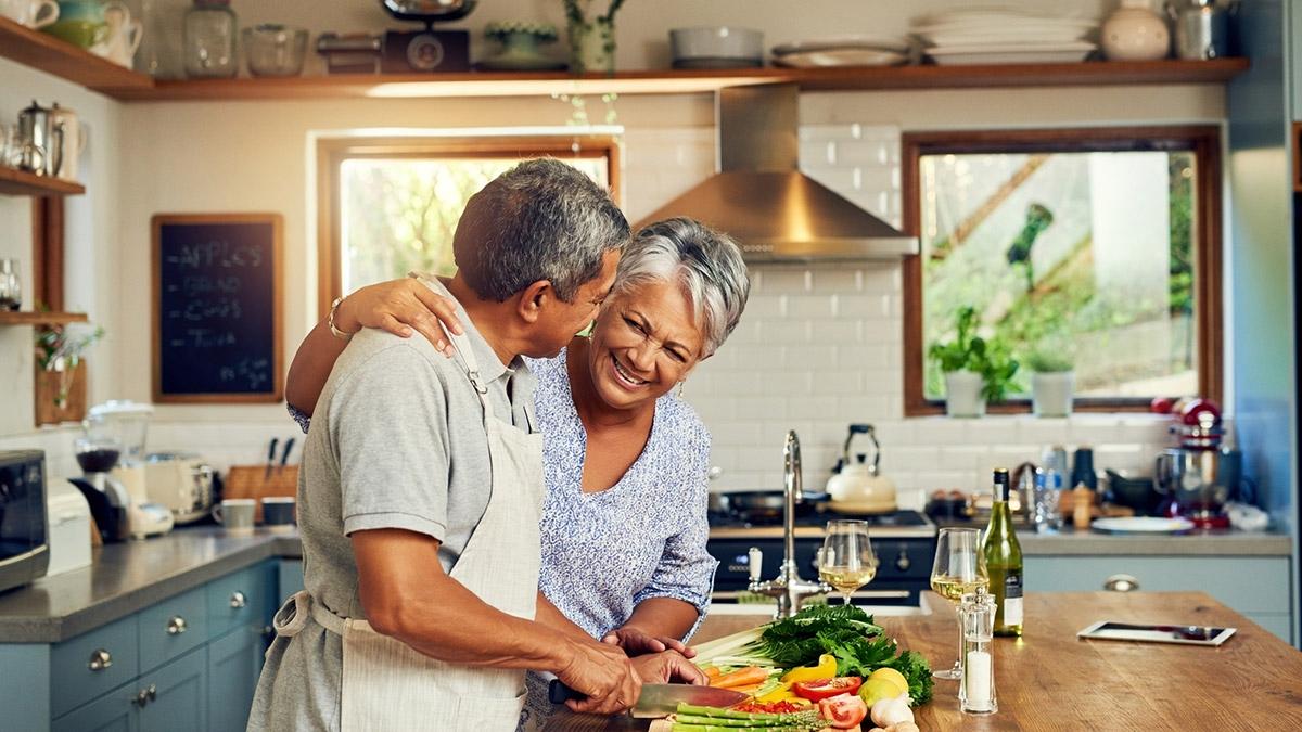 Senior couple cooking