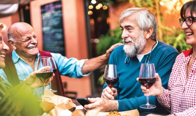 Older adults having wine