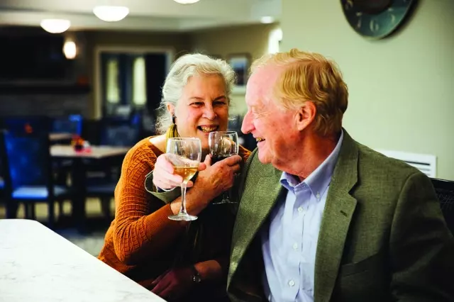 Senior couple drinking wine